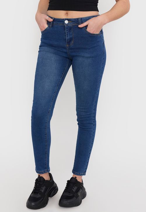 Jeans Mujer Push Up un Botón Azul Oscuro