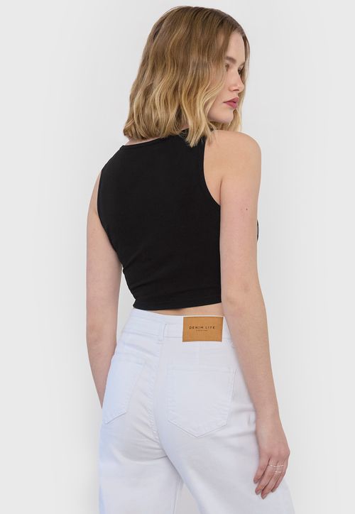 Polera Sin Mangas Mujer Crop Negro