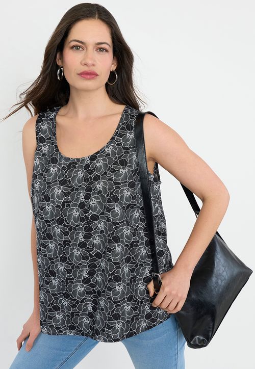 Blusa Mujer Sin Mangas Cuello Redondo Negro Print