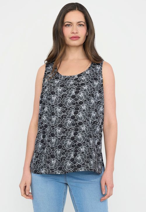 Blusa Mujer Sin Mangas Cuello Redondo Negro Print