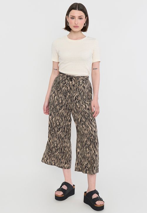 Pantalón Mujer Culotte Viscosa Print Lineas Irregulares Camel