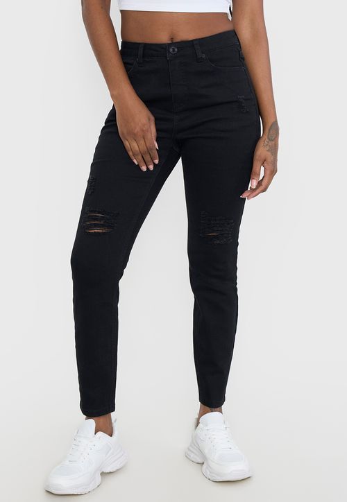 Jeans Mujer Roturas Skinny Negro
