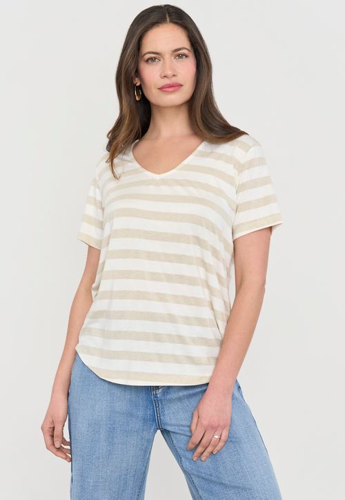 Polera Mujer Lineas Lurex Ecru Lineas