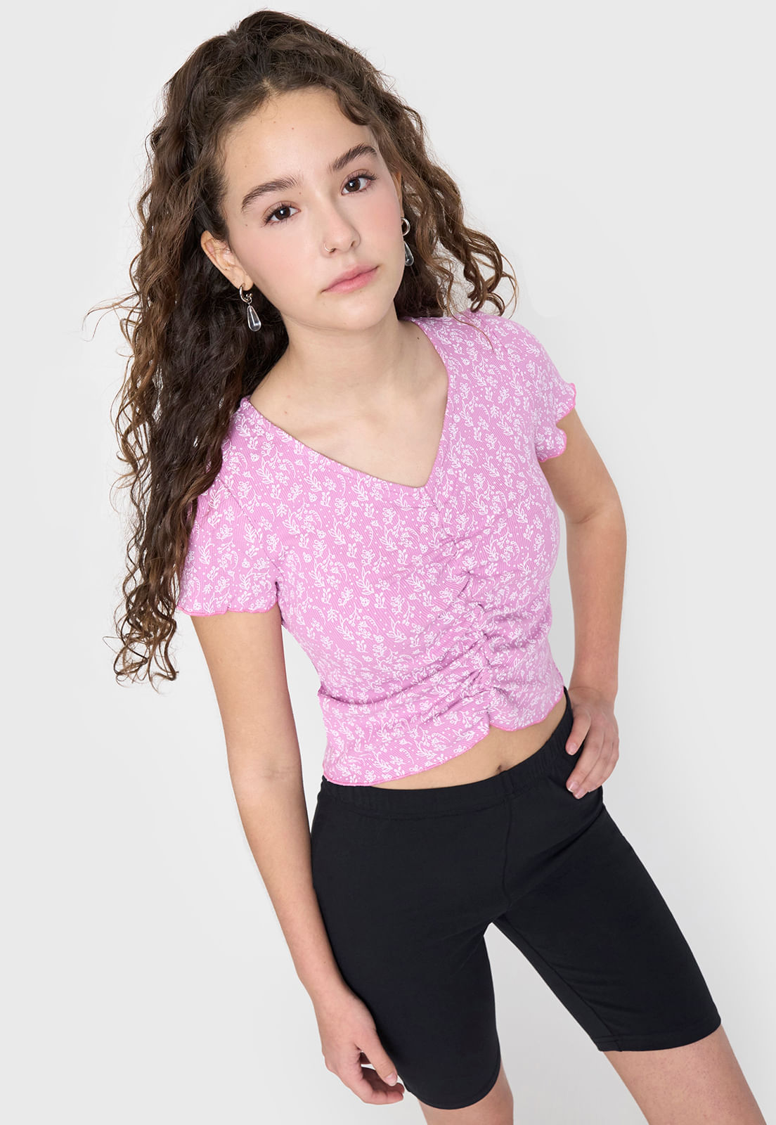 Polera Niña Teen MC Rib Full Morado