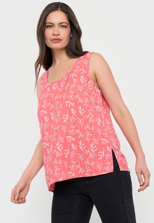 Blusa Mujer Sin Mangas Cuello Redondo Coral Print