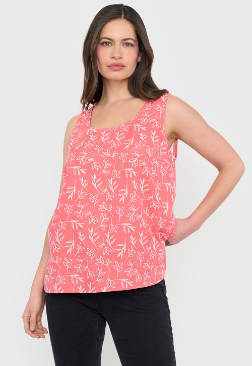 Blusa Mujer Sin Mangas Cuello Redondo Coral Print