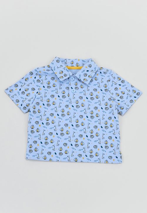 Polera Bebe Niño Cuello Botones Celeste