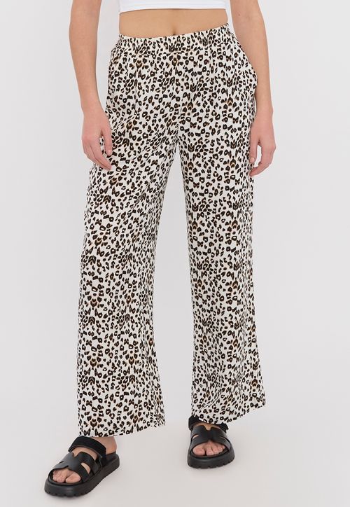 Pantalón Mujer Palazzo Beige Animal Elástico