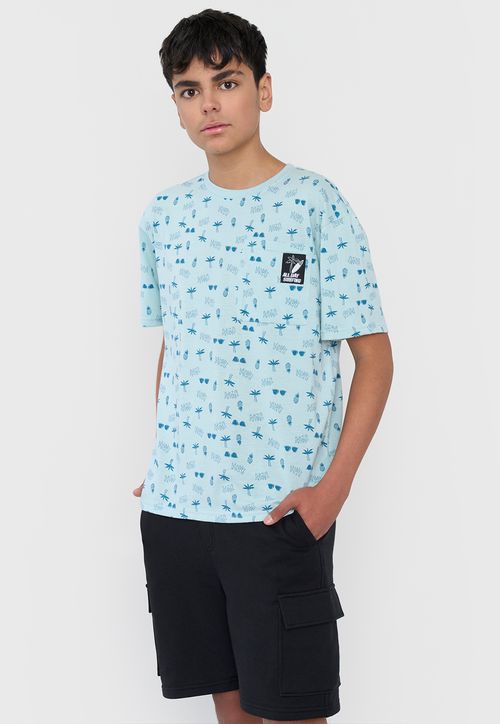 Polera Niño Teen Manga Corta Full Bolsillo Aqua