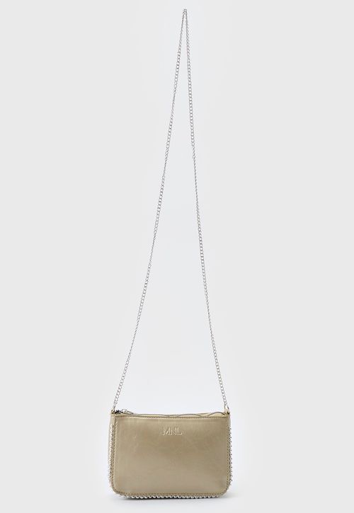 Bandolera Mujer Metalizada Perlas Dorado