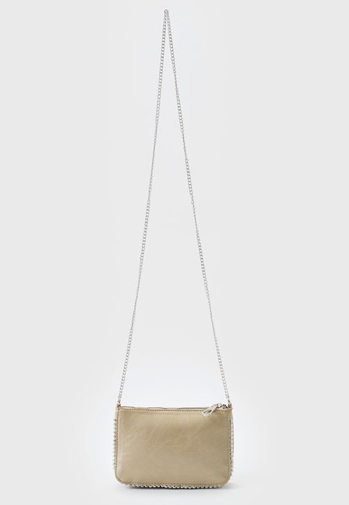 Bandolera Mujer Metalizada Perlas Dorado