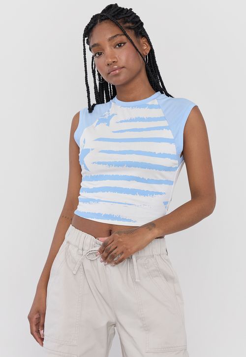 Polera Mujer Manga Corta Estrellas Celeste