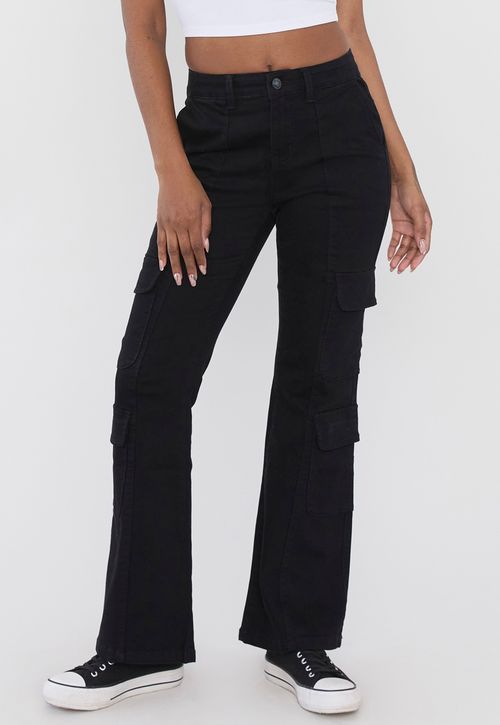 Jeans Mujer Flare Negro Cargo