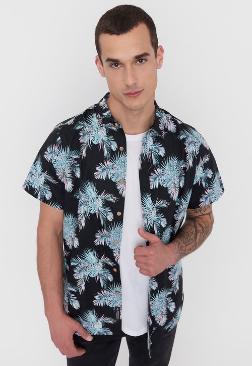 Camisa Hombre Cotton Full Print Negro
