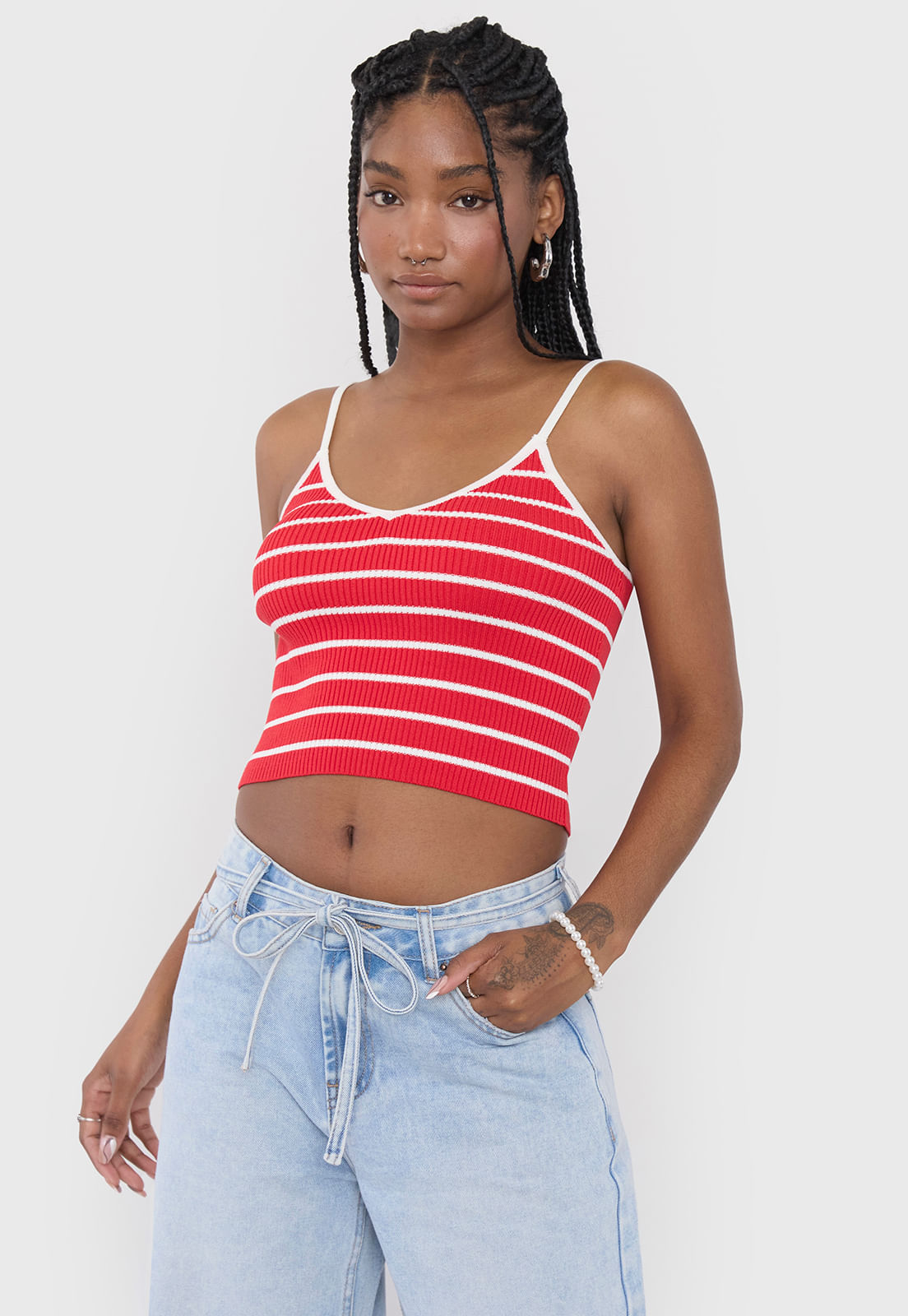 Peto Mujer Tejido Cuello V Rojo
