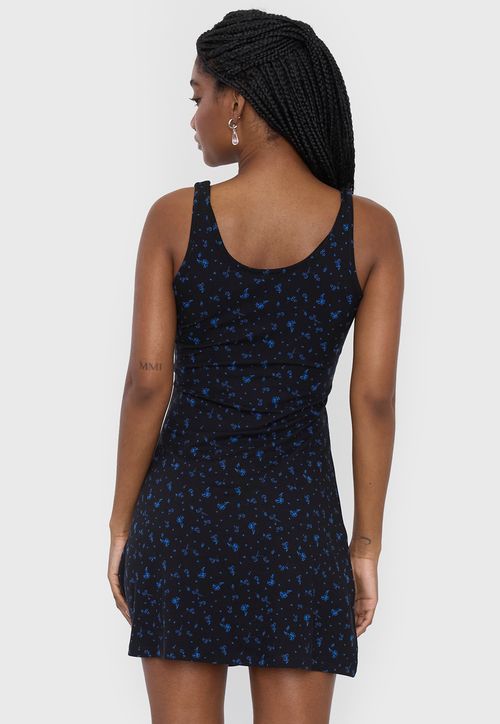 Vestido Mujer Corto Pabilo Ancho Negro Flores