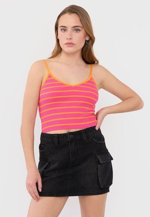 Peto Mujer Tejido Cuello V Fucsia