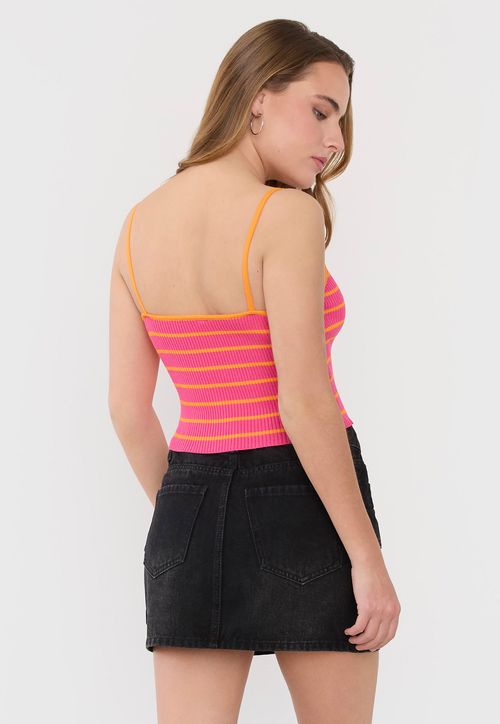 Peto Mujer Tejido Cuello V Fucsia