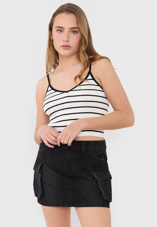 Peto Mujer Tejido Cuello V Ecru