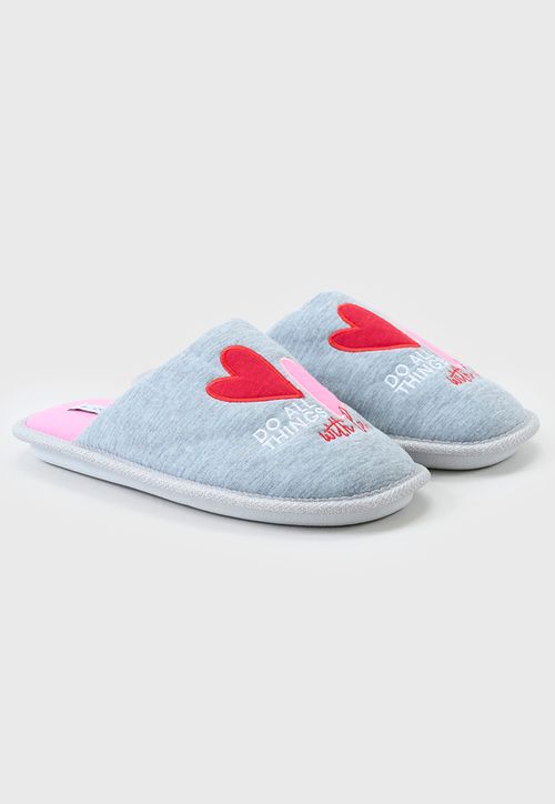 Pantufla Mujer Lurex Gris Corazones