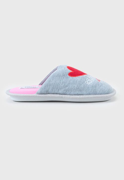 Pantufla Mujer Lurex Gris Corazones