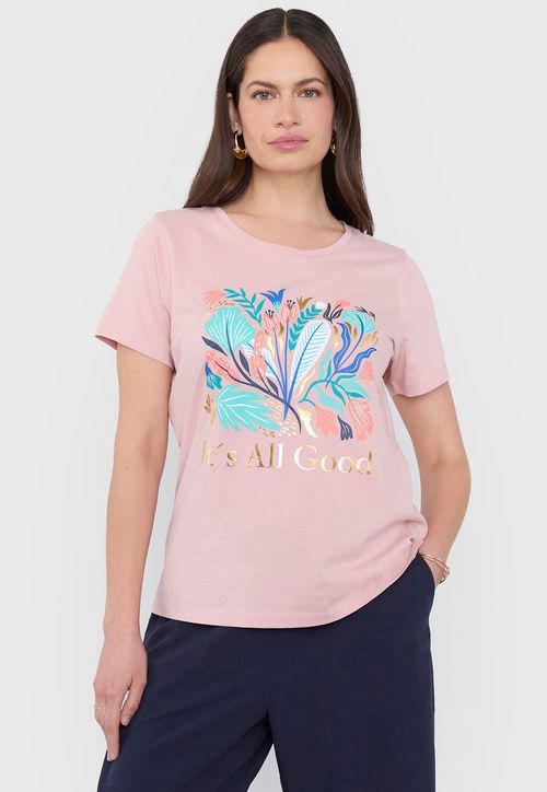 Polera Mujer M/C Focal Print Rosado