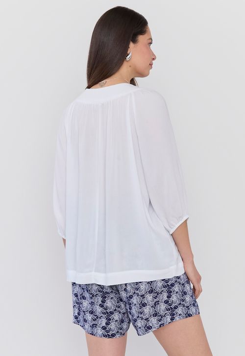 Blusa Mujer Cuello V Manga Globo Blanco
