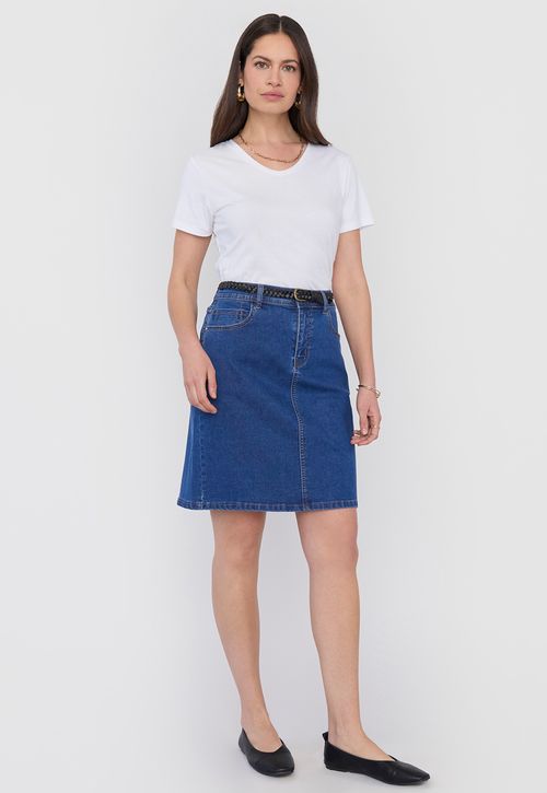 Falda Mujer Denim Cinturón Azul Oscuro