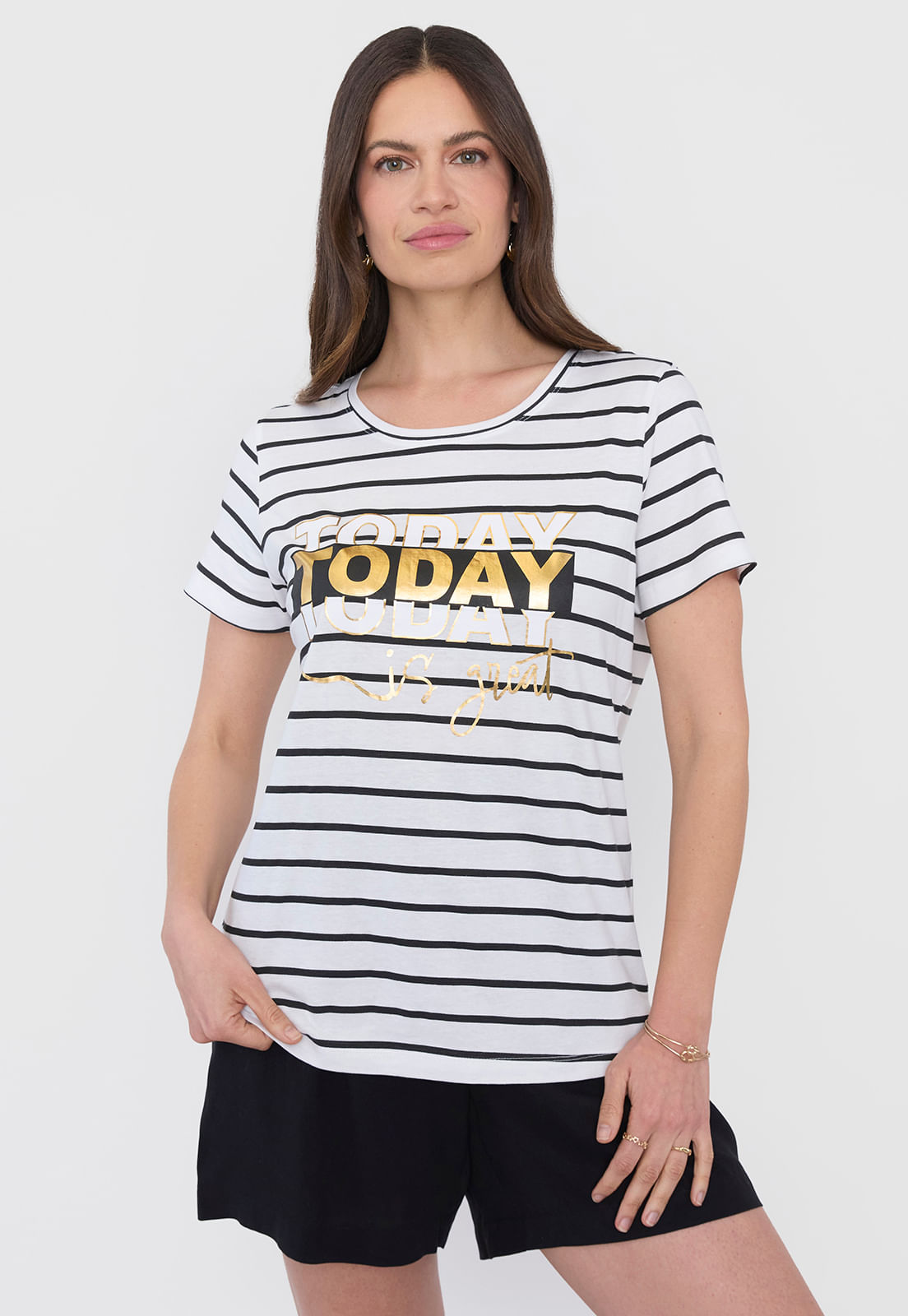 Polera Mujer Manga Corta Focal Print Rayas