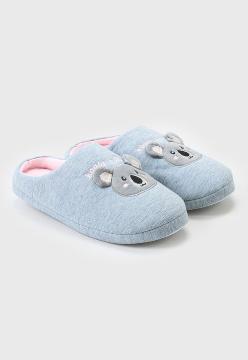 Pantufla Mujer Caras Oso Gris