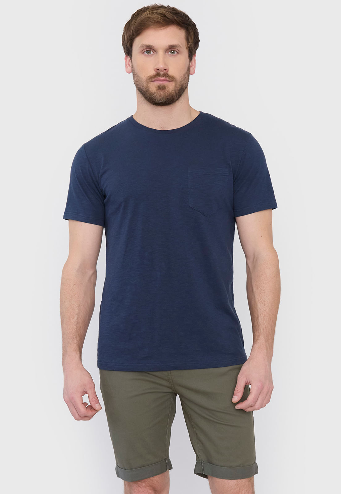 Polera Hombre Slub Pocket Azul