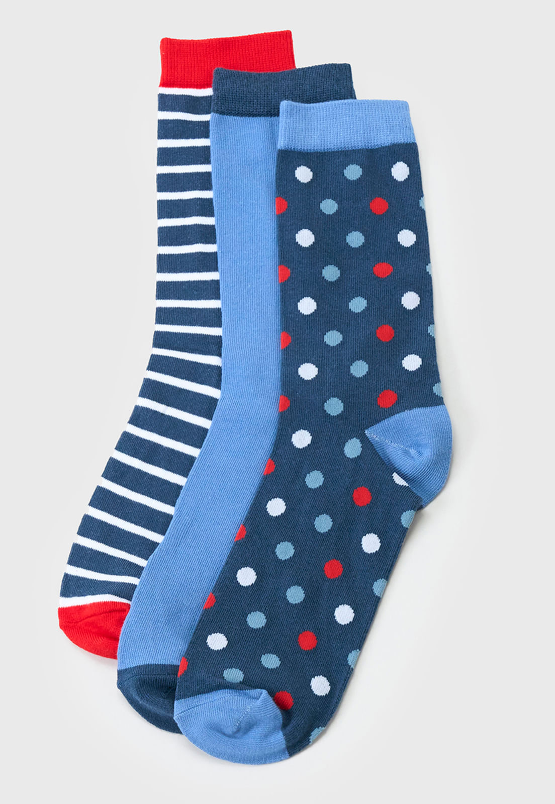 Calcetines Hombre Tripack Mix Azul/Rojo Print