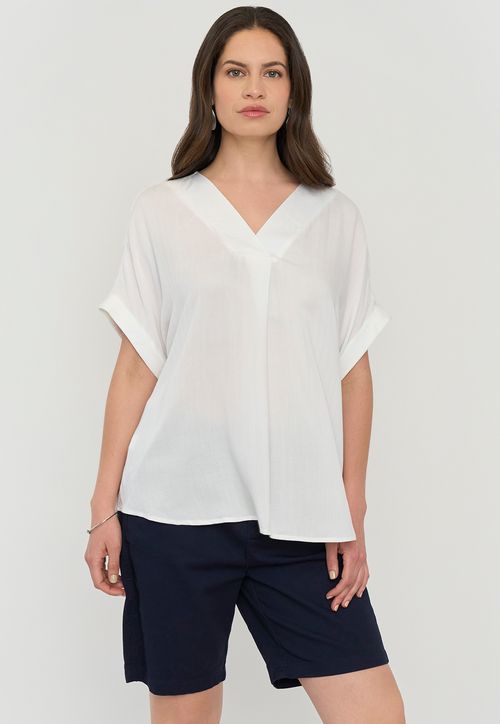 Blusa Mujer Manga Corta Ecru Cuello V