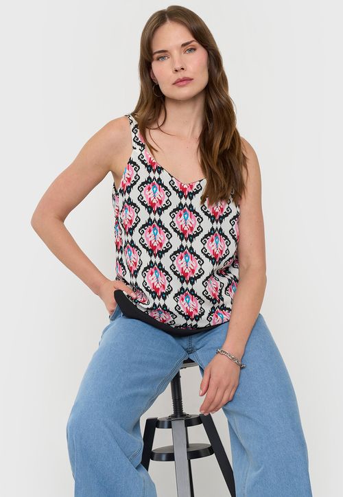 Blusa Mujer Pabilo Grueso Print Étnico Blanco