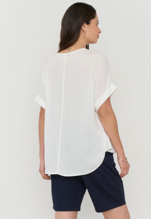 Blusa Mujer Manga Corta Ecru Cuello V