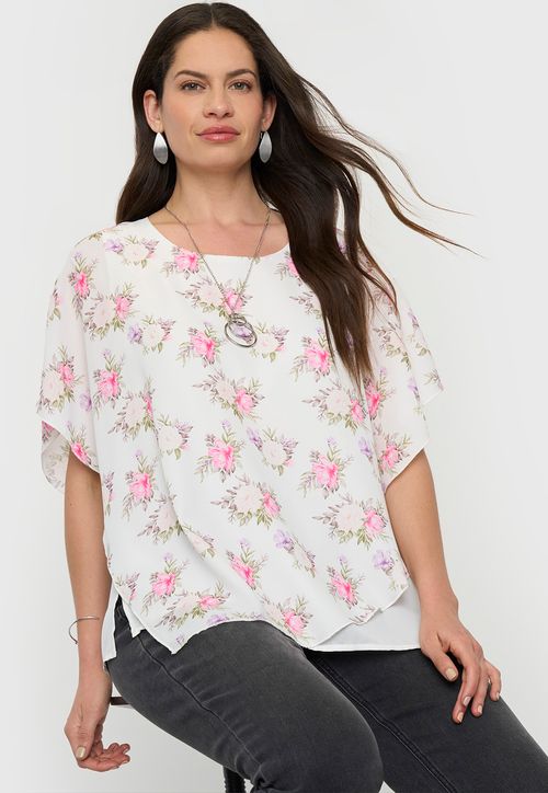 Blusa Mujer Capas con Joya Print Blanco