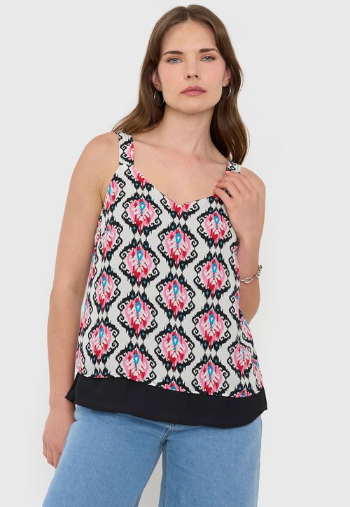Blusa Mujer Pabilo Grueso Print Étnico Blanco