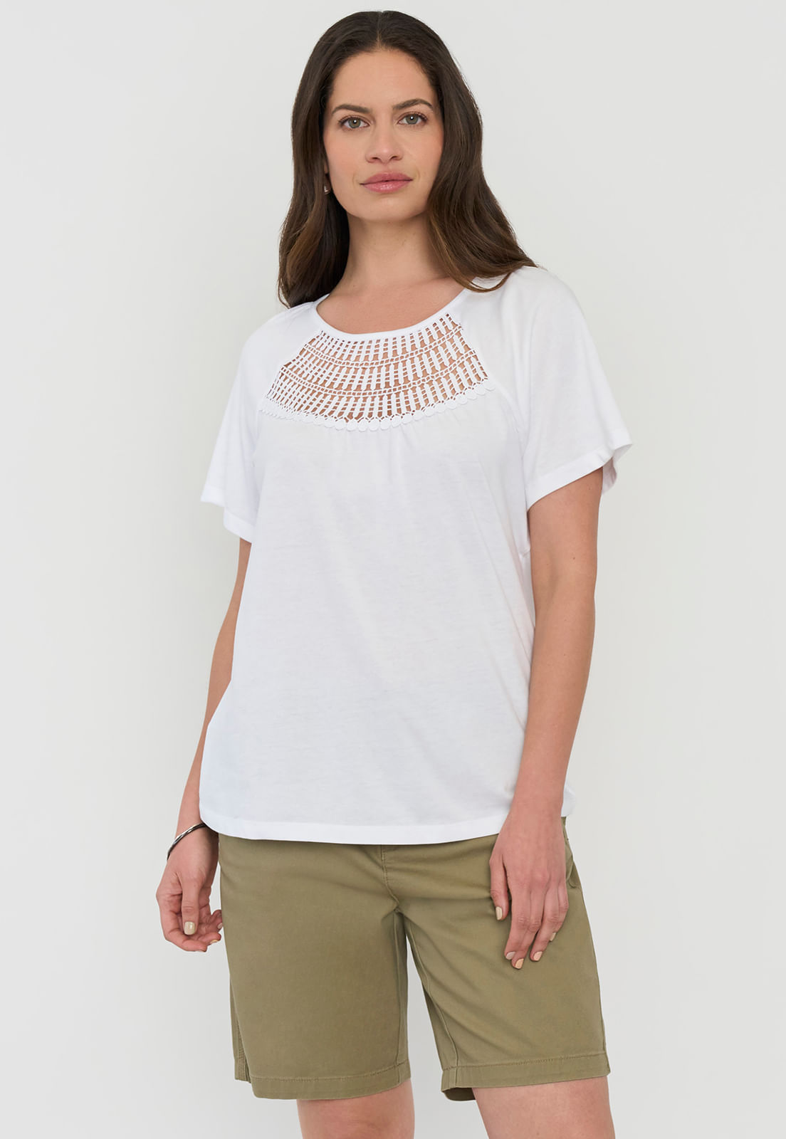 Polera Mujer Escote Macramé Ecru