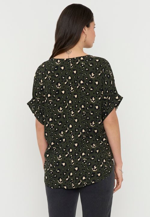 Blusa Mujer Manga Corta Verde Animal Print Cuello V
