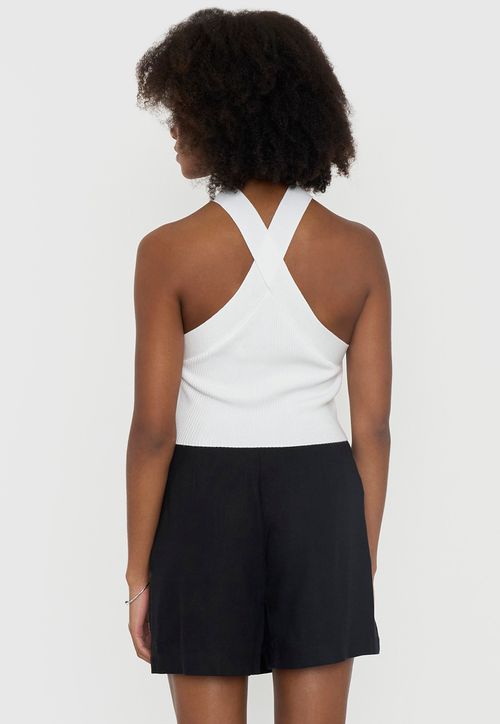 Peto Mujer Tejido Cuello Cruzado Blanco