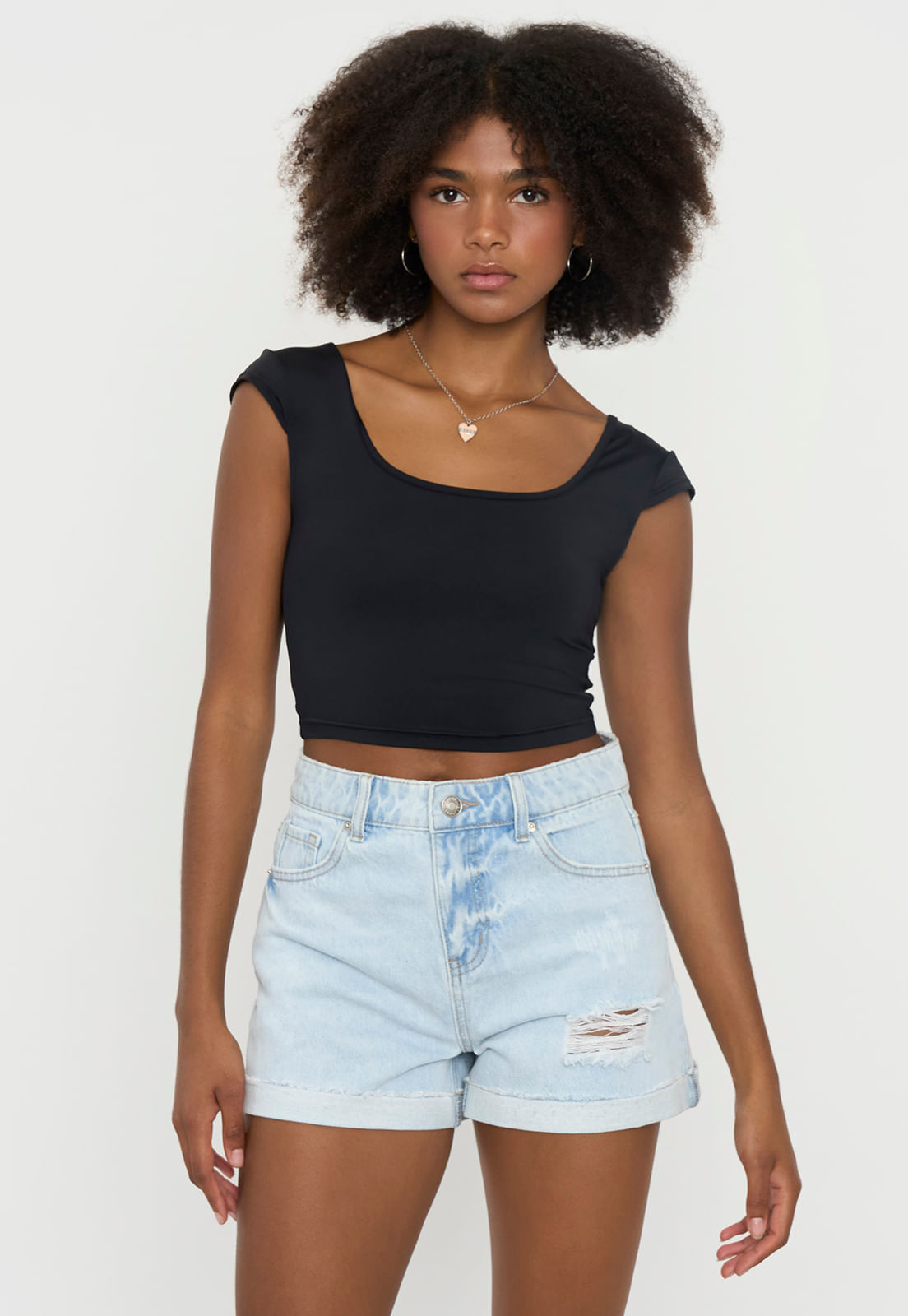 Peto Mujer Cuello Cuadrado Negro