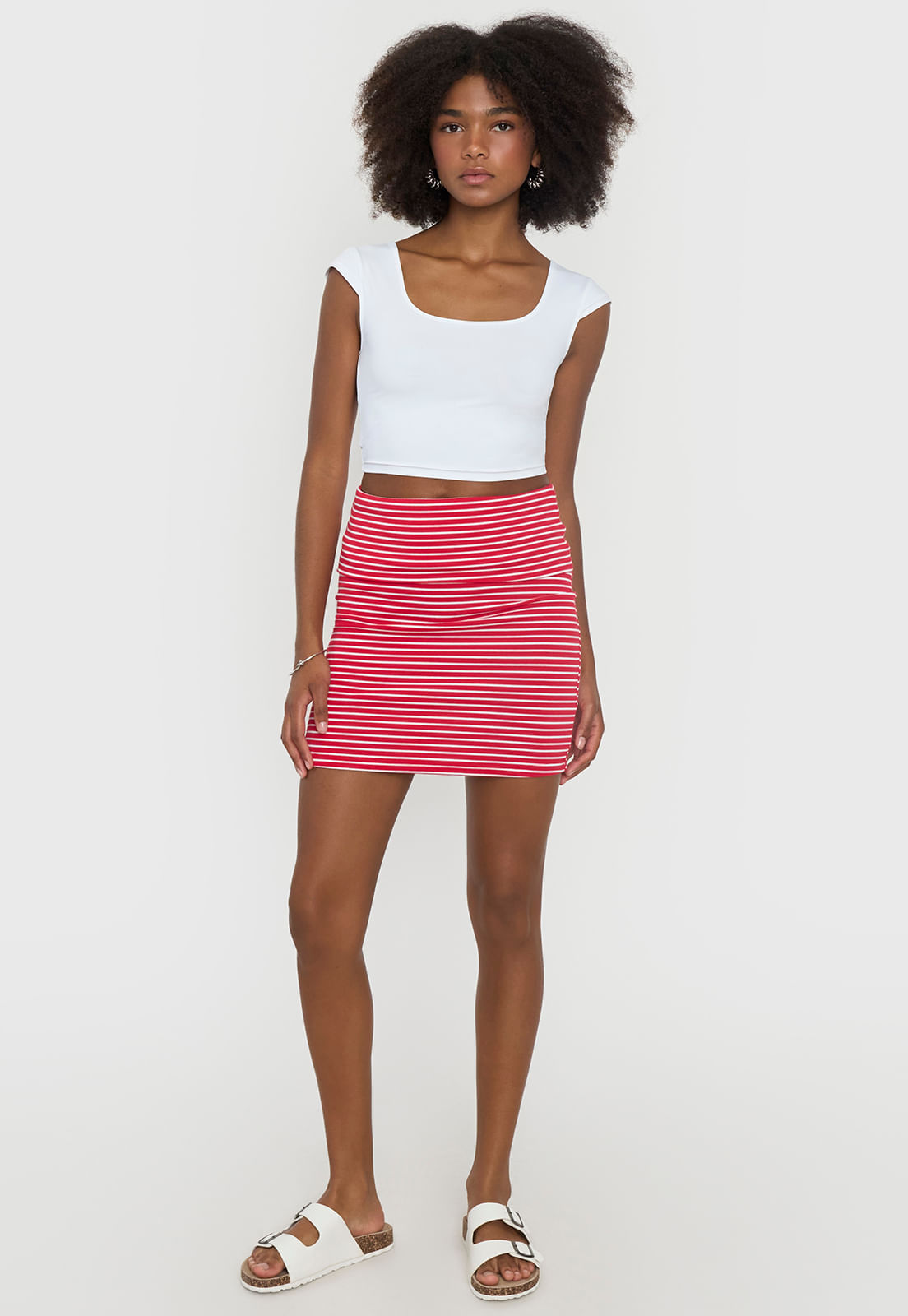 Falda Mujer Elasticada Líneas Rojo