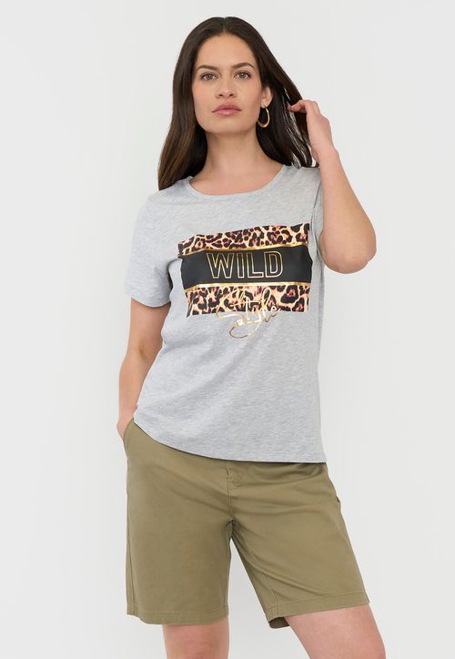 Polera Mujer M/C Focal Print Gris