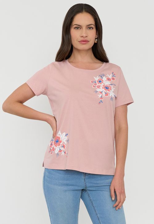 Polera Mujer M/C Focal Print Rosa