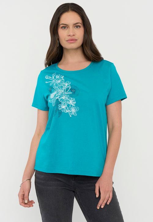 Polera Mujer M/C Focal Print Celeste
