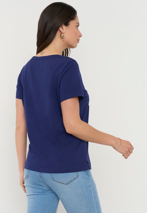 Polera Mujer M/C Focal Print Azul Royal