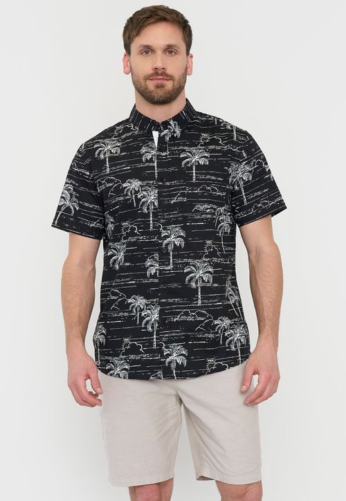 Camisa Hombre Mid Print Manga Corta Negro