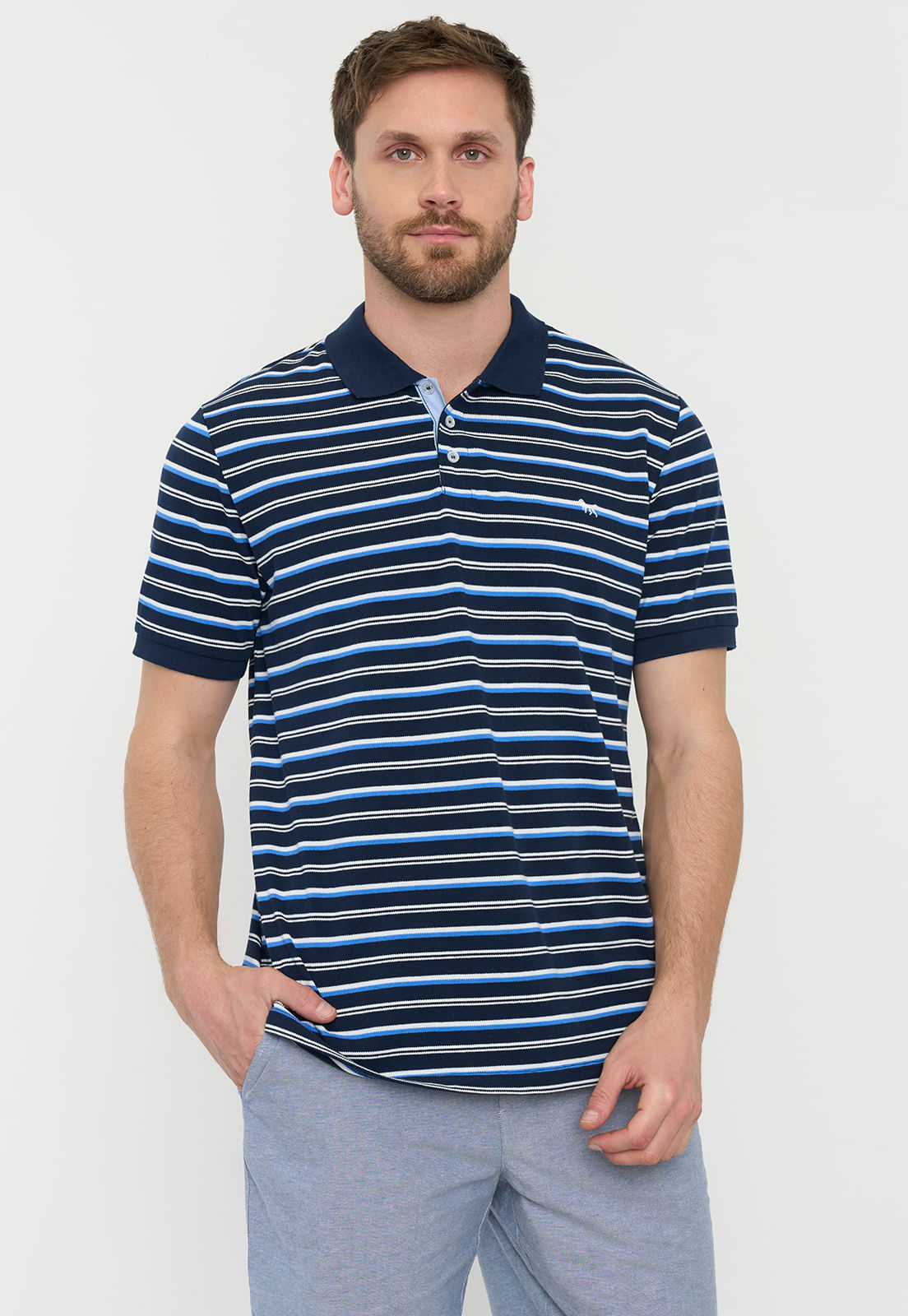 Polera Hombre Piqué Rayas Navy