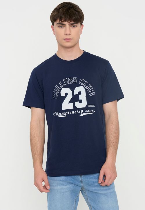 Polera Hombre R-Neck Print Azul