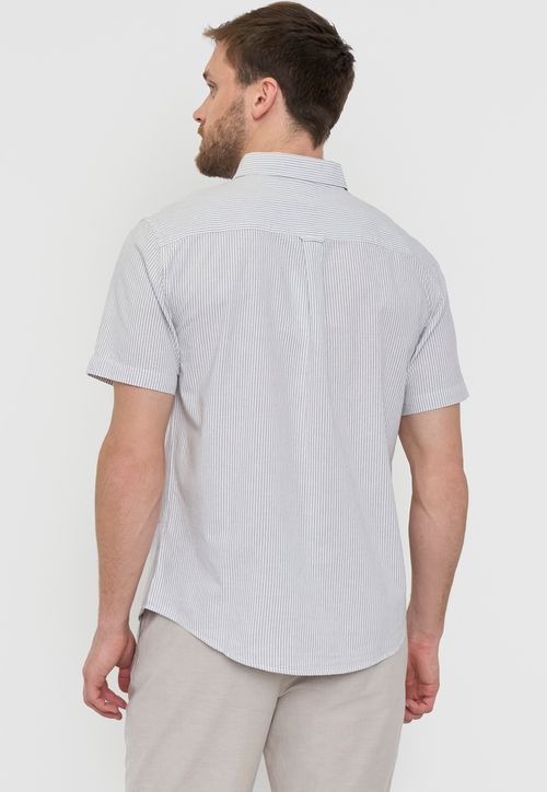 Camisa Hombre Líneas Manga Corta Gris